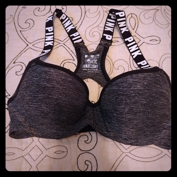 PINK heather grey sports bra - Picture 1 of 3